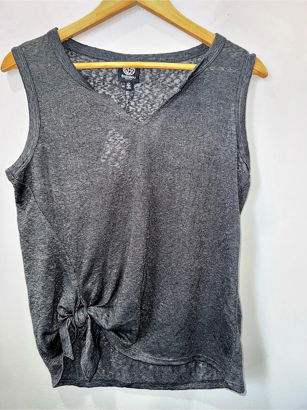 Bobeau Gray Sleeveless Top Women’s Large Petite Knot Tie Front NWT !